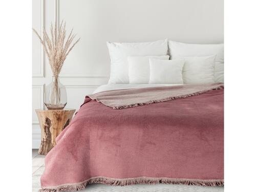 Mäkká obojstranná deka so strapcami - Akryl 1 ružová